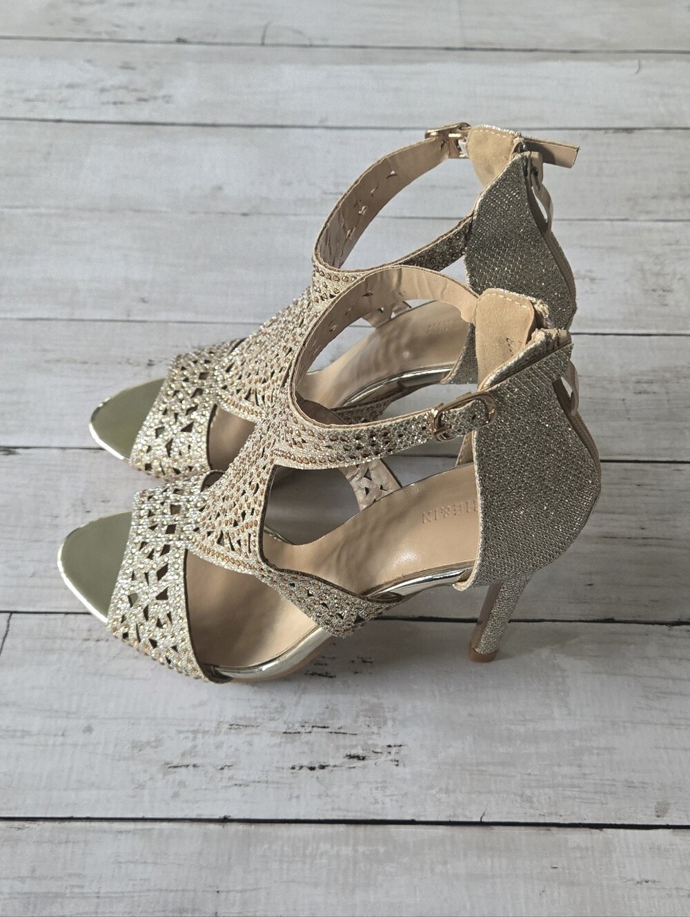 Metallic Rhinestone Stiletto Sandals - Picture 3 of 10